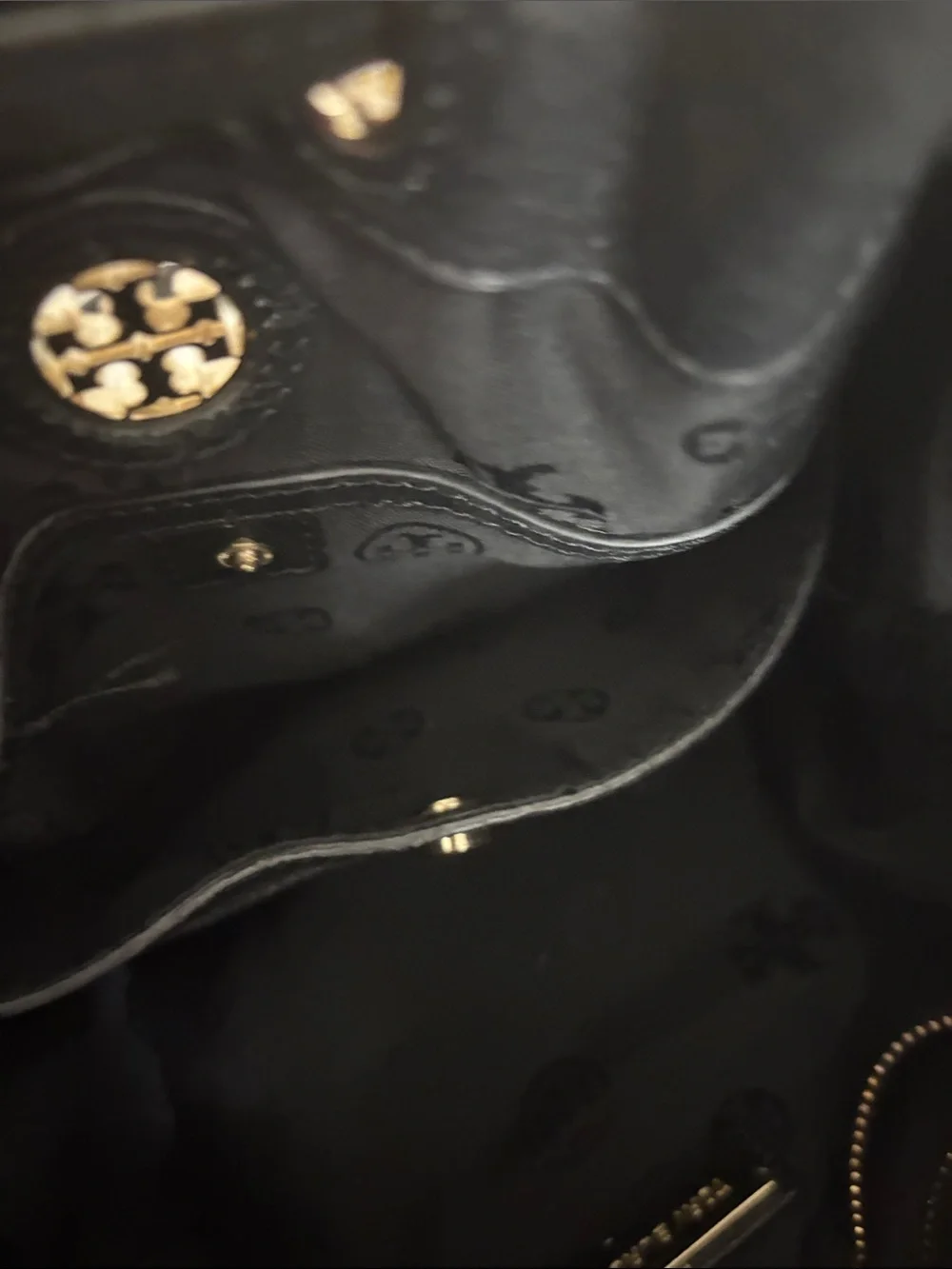 Tory Burch Black Leather Drawstring Shoulder Bag with Gold Logo